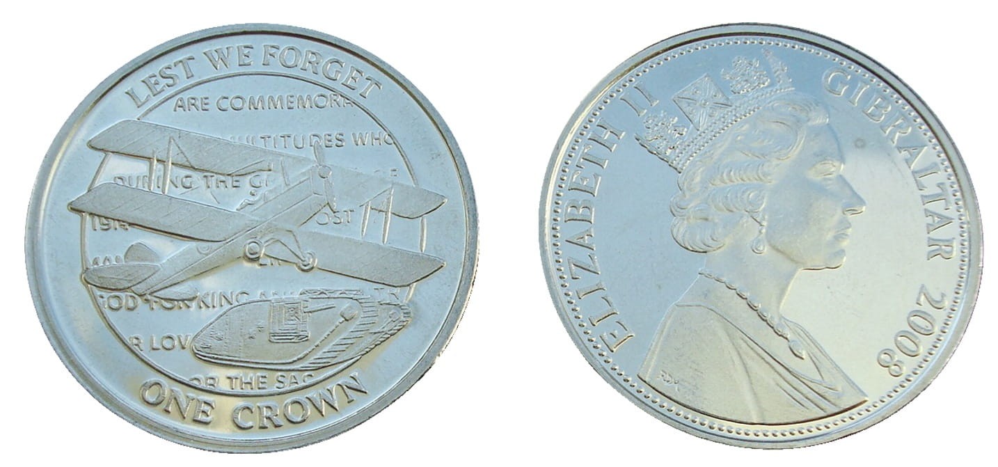 Gibraltar 1 crown Dwupłatowiec i czołg 2008