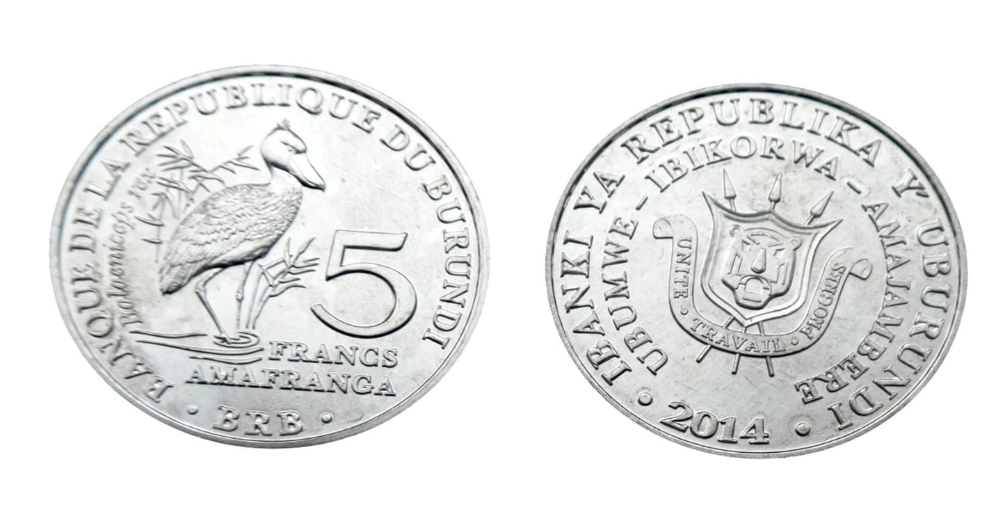 Burundi 5 franków Trzewikodziób 2014