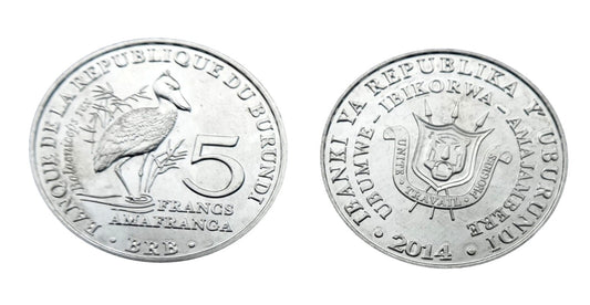 Burundi 5 franków Trzewikodziób 2014
