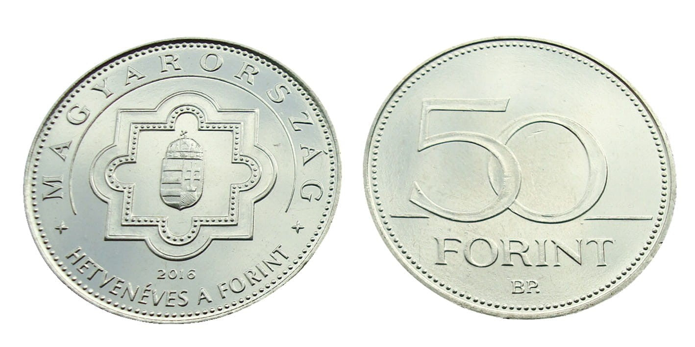 Węgry 50 forintów 70 lat waluty 2016