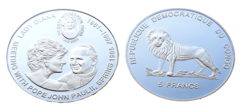 Kongo 5fr Lady Diana i Jan Paweł II 2000