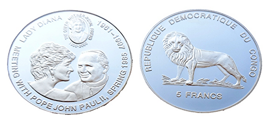 Kongo 5fr Lady Diana i Jan Paweł II 2000