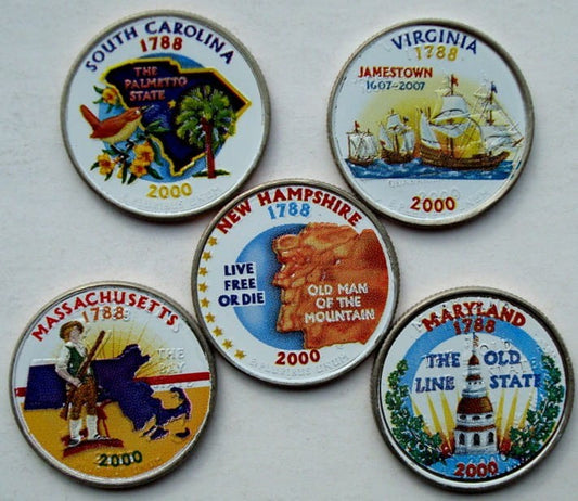 USA 5 x 25 c Kolorowane ćwiartki stanowe 2000 P