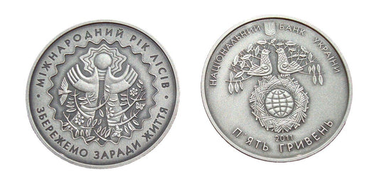UKRAINA 5 UAH Rok Lasów 2011 Ag