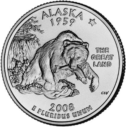 USA 25 c ALASKA Niedźwiedź 2008