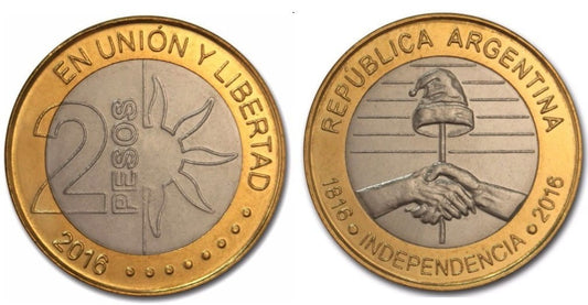 Argentyna 2 peso 200-lecie niepodległości 2016