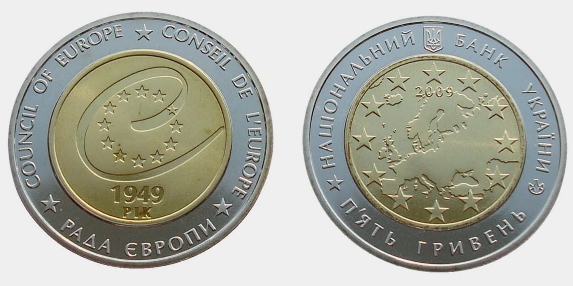 UKRAINA 5 UAH 60 lat Rady Europy 2009