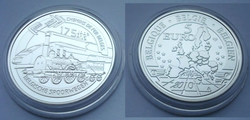 5 € Belgia 175 Lat Kolei Żelaznej w Belgii 2010