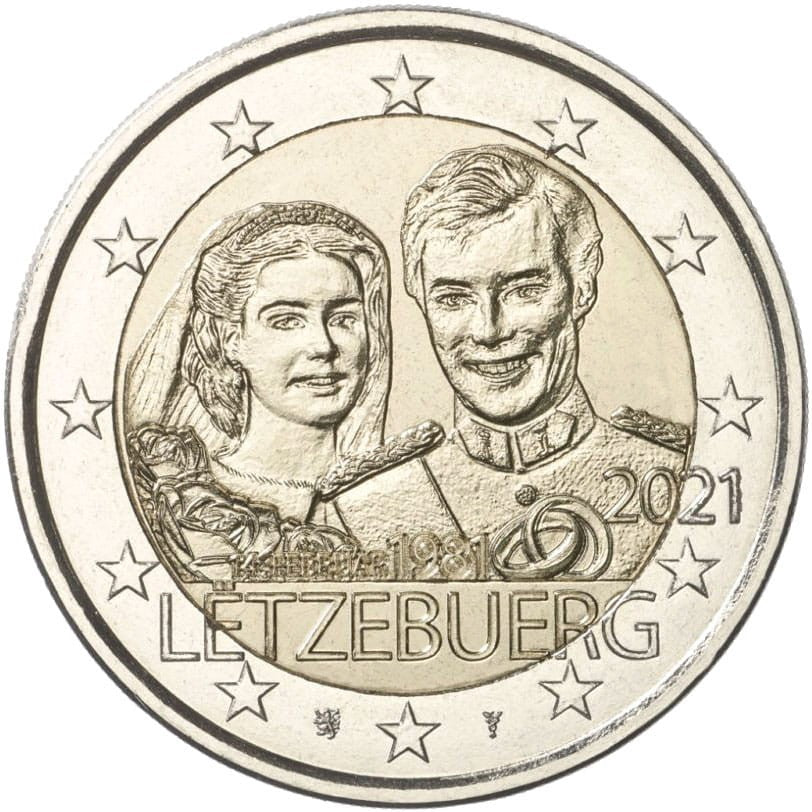 2 euro Luksemburg 40l. Ślubu 2021 relief