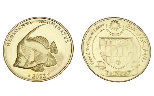 Malezja Labuan 5 ringit Rybka Heniochus 2022