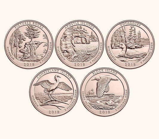 USA 25 c Parki narodowe x5 2018 platerowane złotem
