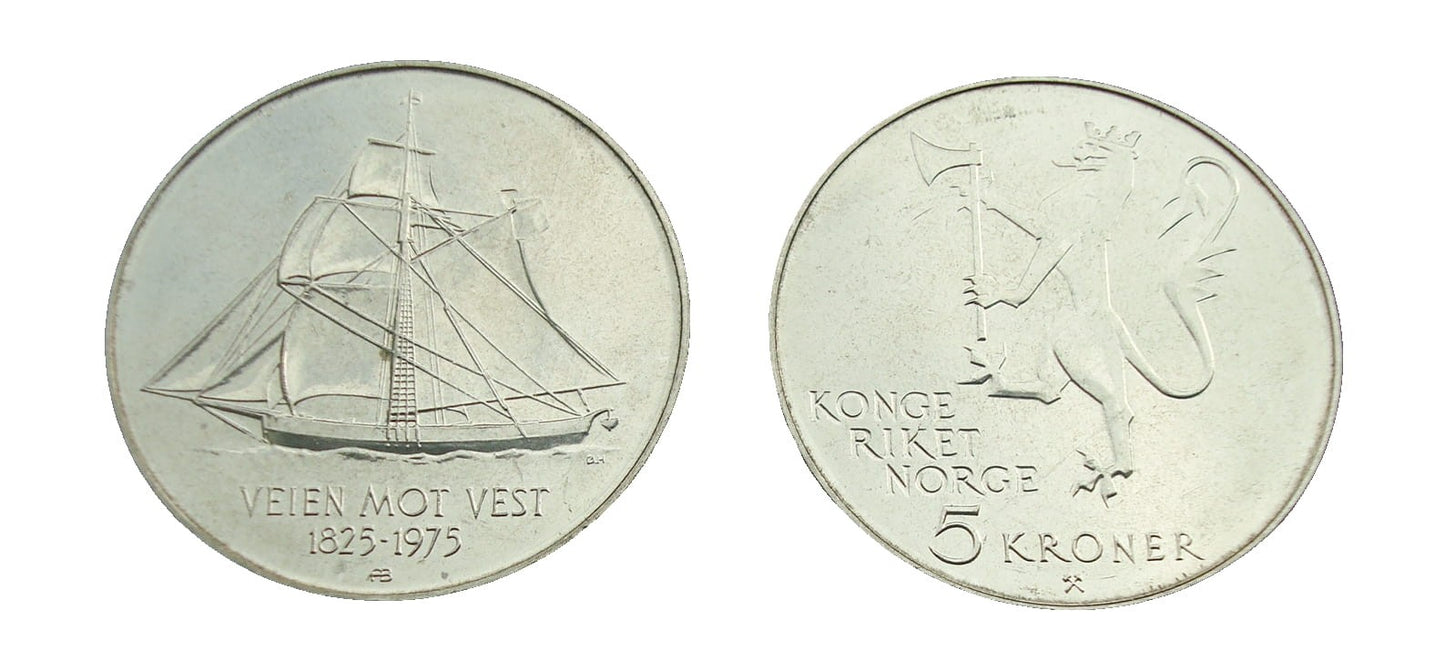 Norwegia 5 koron 150 lat emigracji do Ameryki 1975